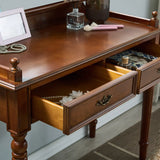 Traditional Rubberwood Rectangle Drawers Writing Desk Image - 5