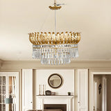 Traditional Rural Crystal Leaf Gold Chandelier Living Room Image - 1