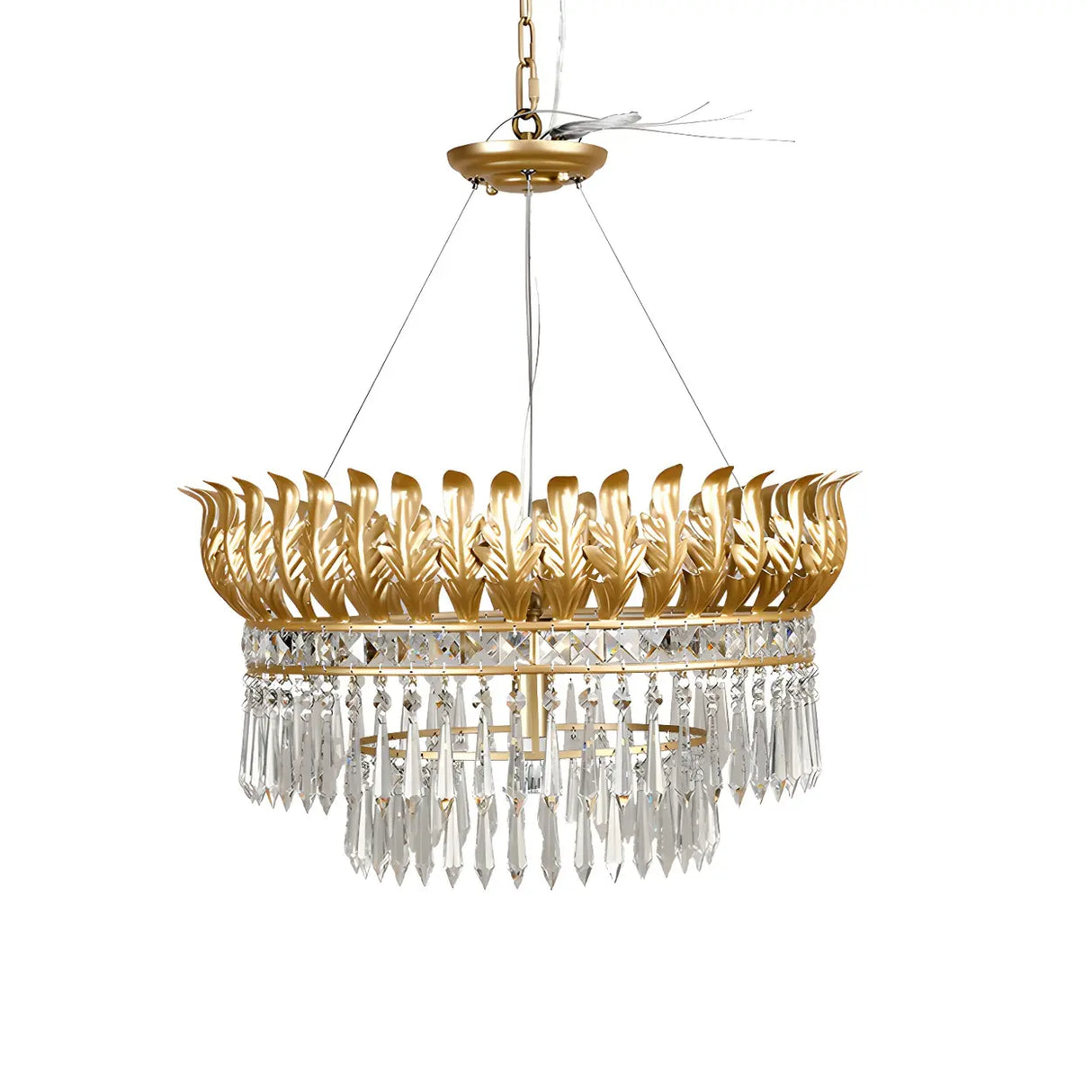 Traditional Rural Crystal Leaf Gold Chandelier Living Room Image - 3