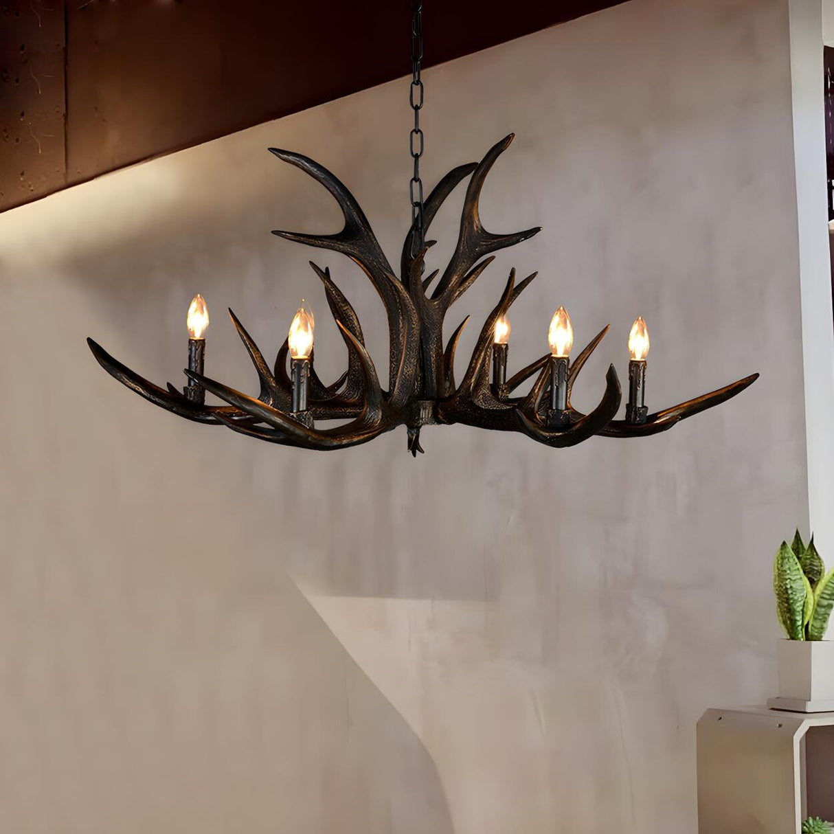 Traditional Rustic Resin Antler Candle Pendant Chandelier Image - 1