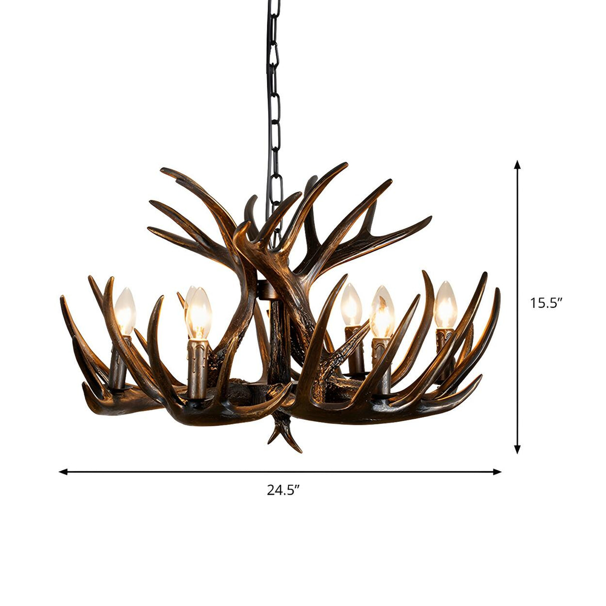 Traditional Rustic Resin Antler Candle Restaurant Chandelier Image - 12