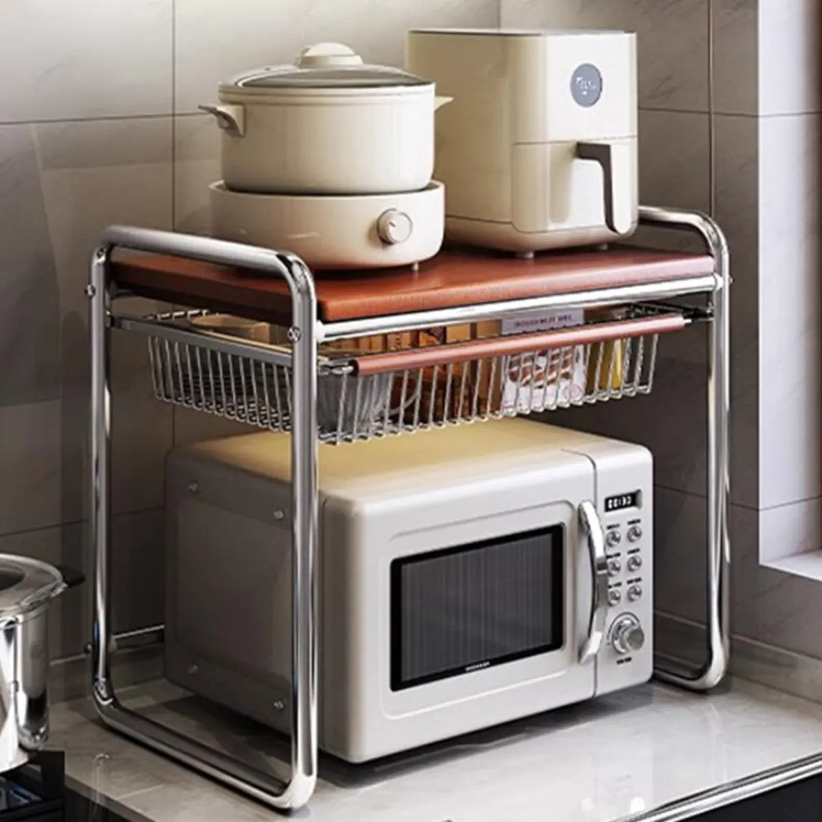 Traditional Silver Metal Frame Baker's Rack for Kitchen Image - 1