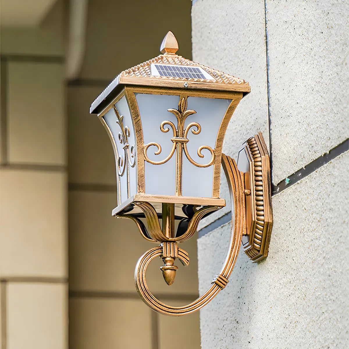 Traditional Solar Bronze LED Exterior Lantern Wall Light Image - 1