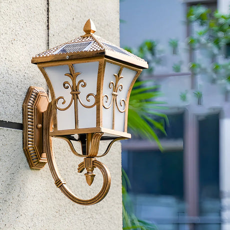 Traditional Solar Bronze LED Exterior Lantern Wall Light Image - 2