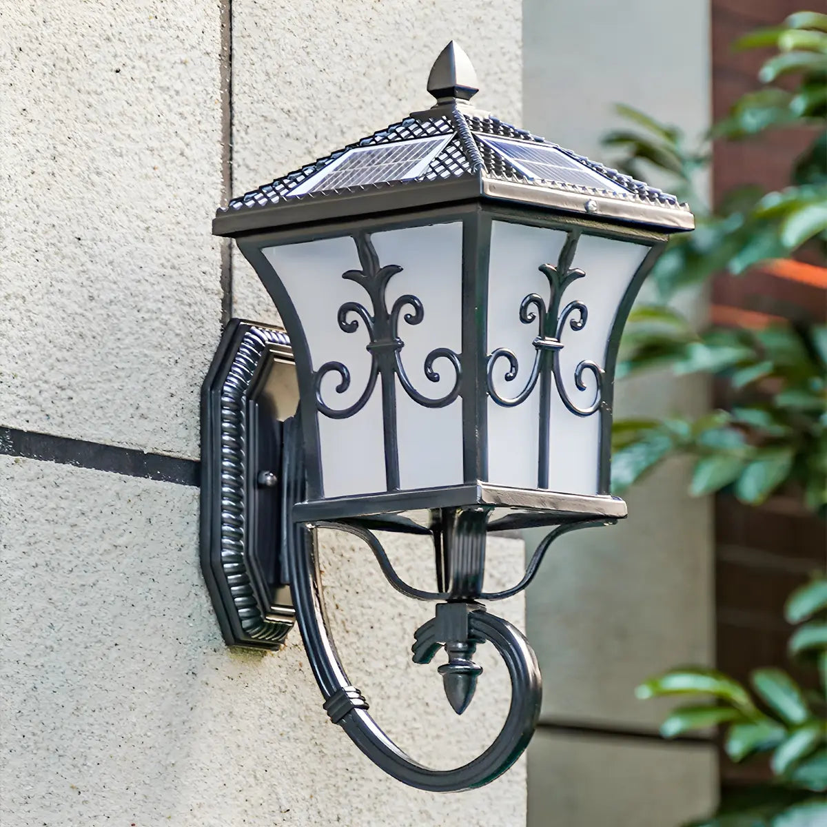 Traditional Solar Bronze LED Exterior Lantern Wall Light Image - 4