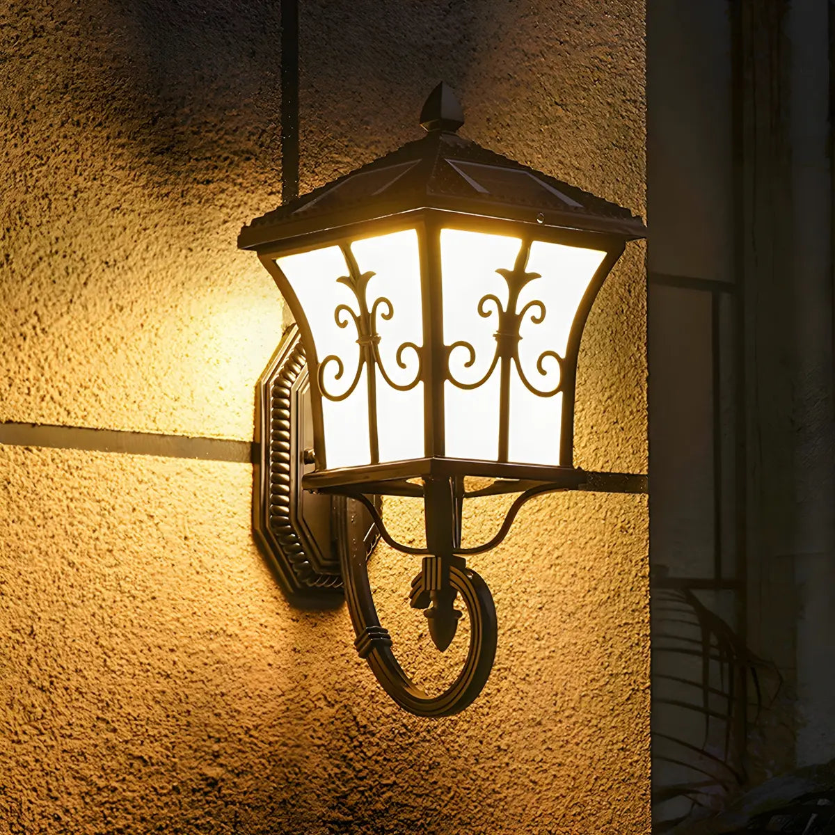 Traditional Solar Bronze LED Exterior Lantern Wall Light Image - 5