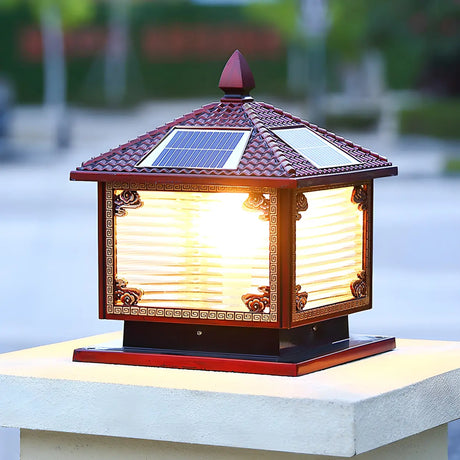 Traditional Square Building Solar Outdoor Pillar Table Lamp Image - 1