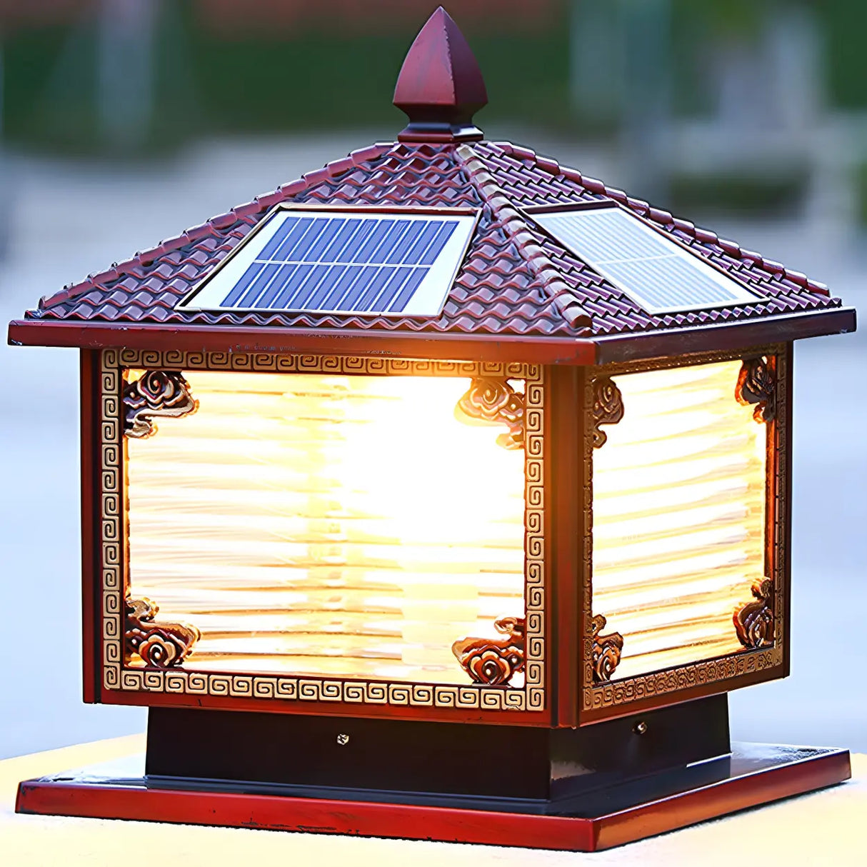 Traditional Square Building Solar Outdoor Pillar Table Lamp Image - 12