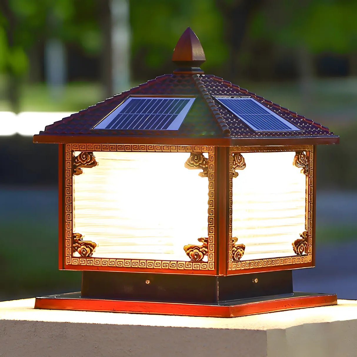 Traditional Square Building Solar Outdoor Pillar Table Lamp Image - 16