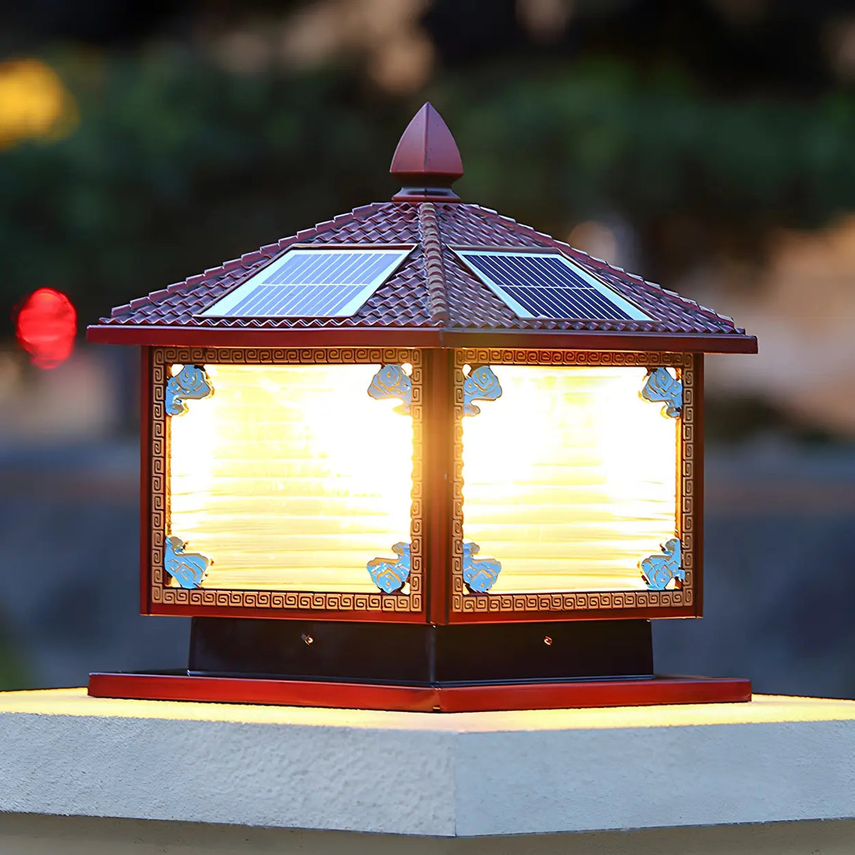 Traditional Square Building Solar Outdoor Pillar Table Lamp Image - 17