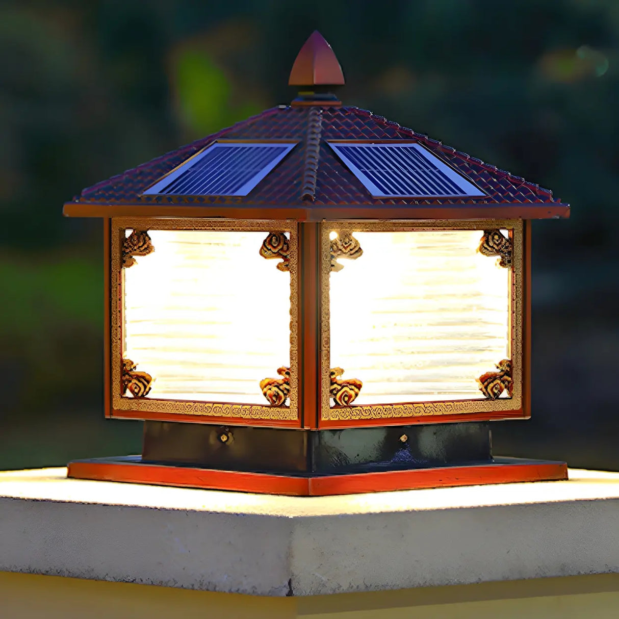 Traditional Square Building Solar Outdoor Pillar Table Lamp Image - 19