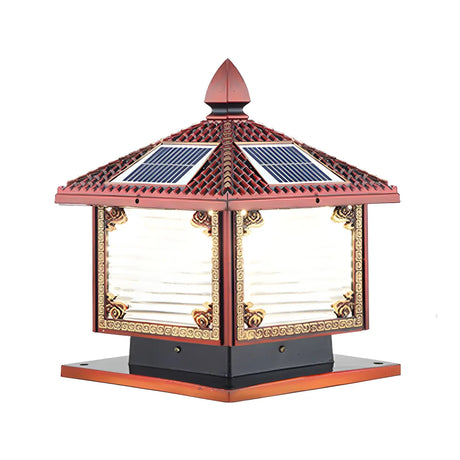 Traditional Square Building Solar Outdoor Pillar Table Lamp Image - 2