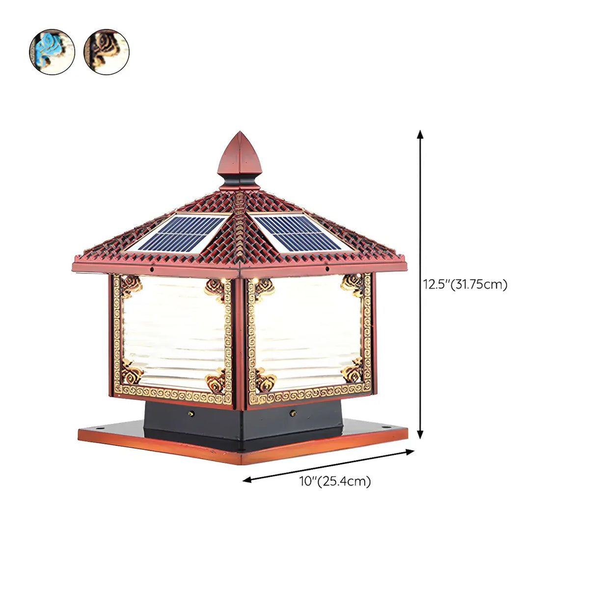 Traditional Square Building Solar Outdoor Pillar Table Lamp 