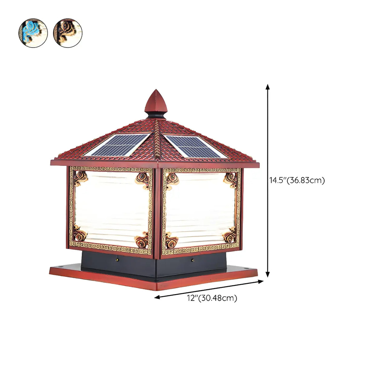 Traditional Square Building Solar Outdoor Pillar Table Lamp Image - 22