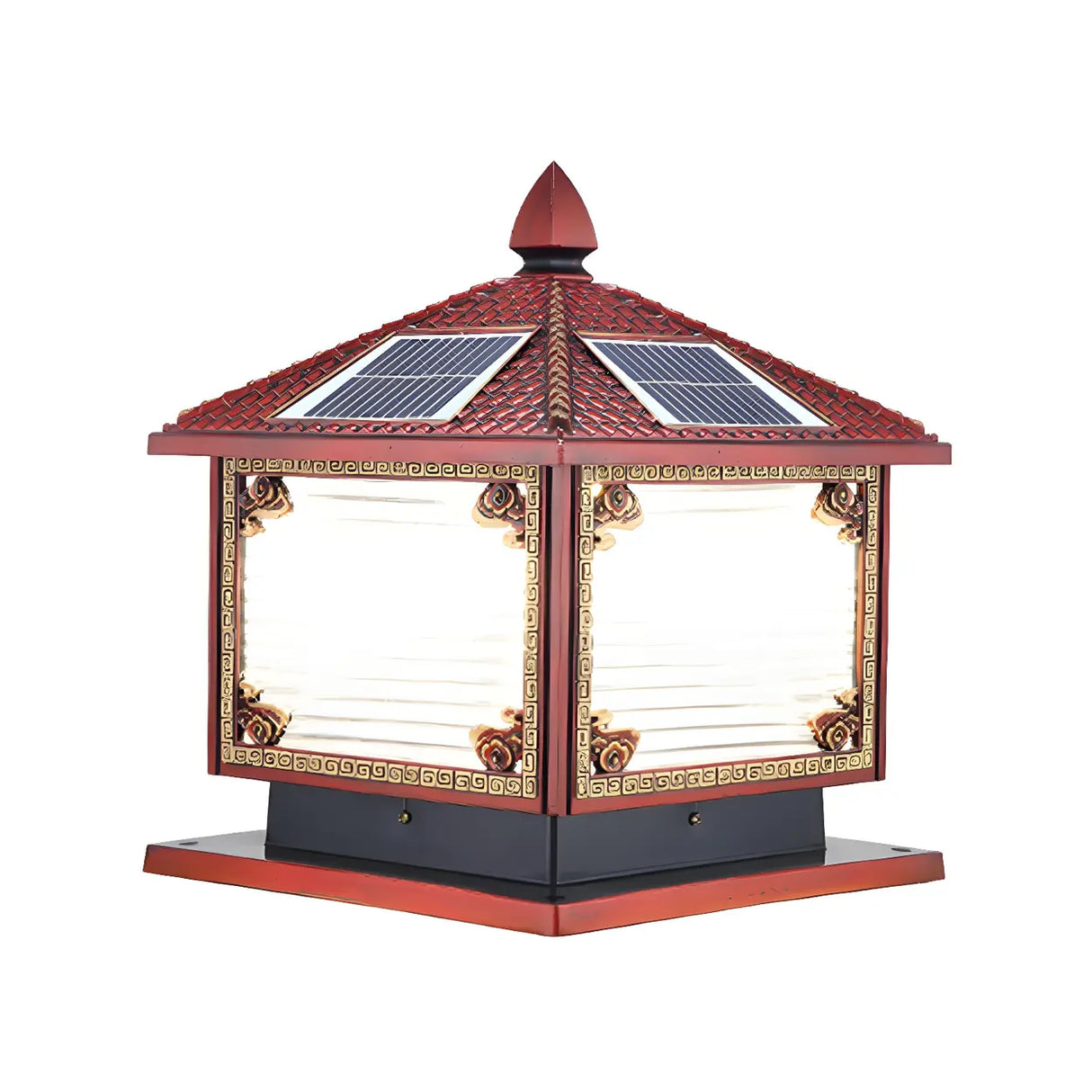 Traditional Square Building Solar Outdoor Pillar Table Lamp Image - 3