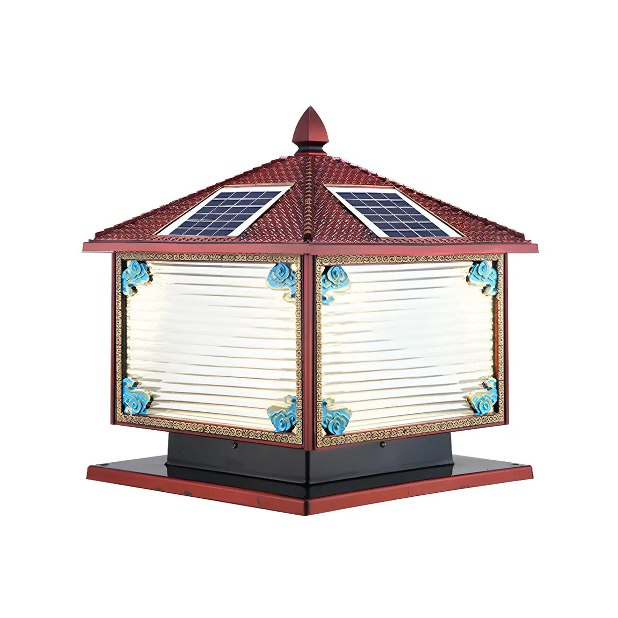 Traditional Square Building Solar Outdoor Pillar Table Lamp Image - 9