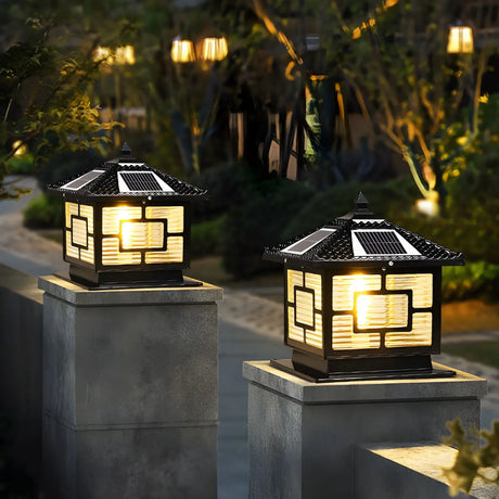 Traditional Square Solar Lantern Black Outdoor Lamp Image - 1