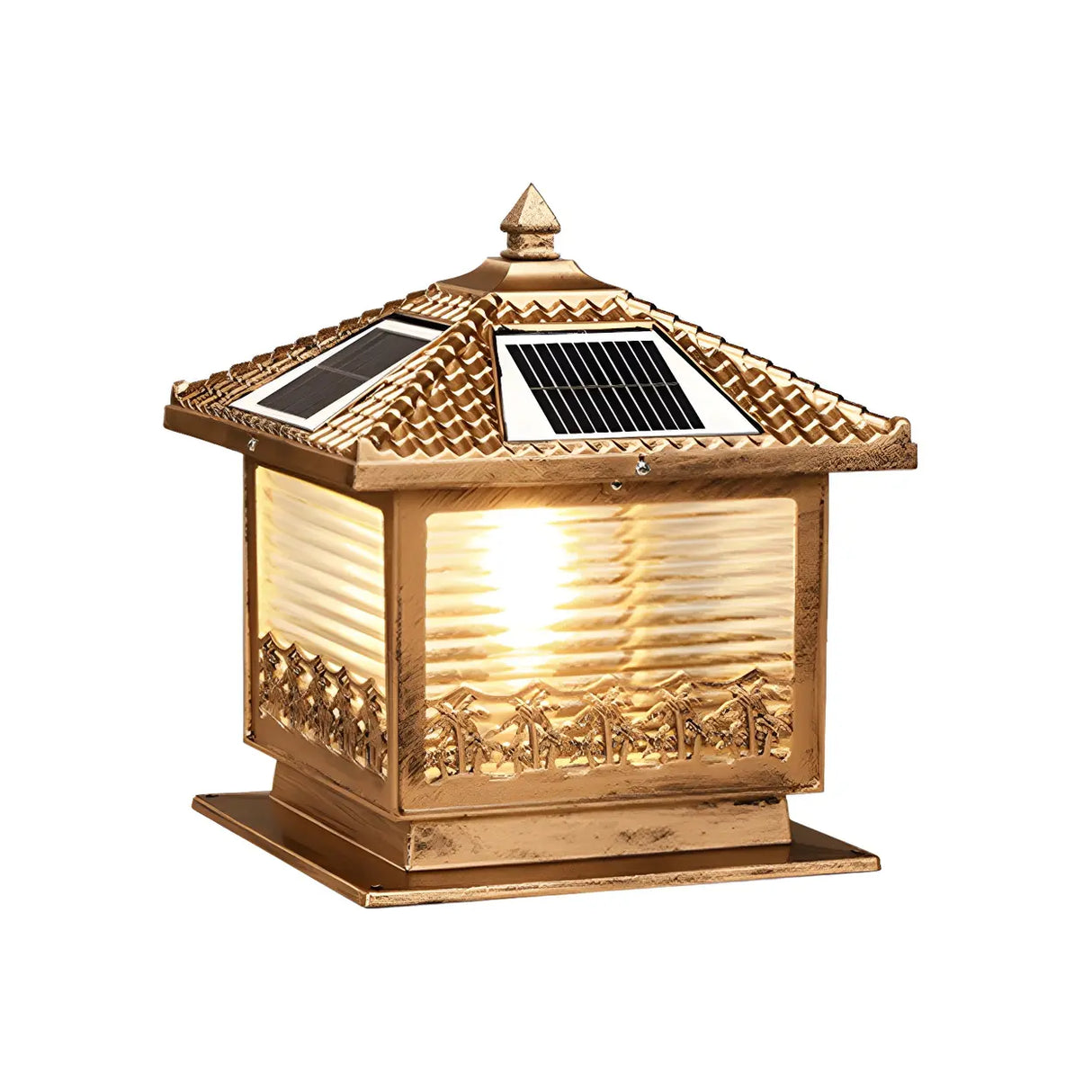 Traditional Square Solar Lantern Black Outdoor Lamp Image - 13