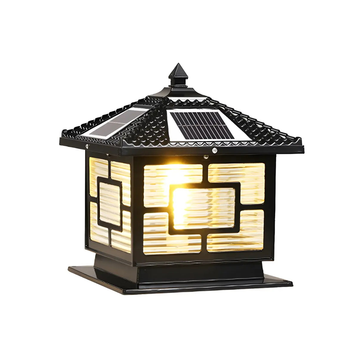 Traditional Square Solar Lantern Black Outdoor Lamp Image - 3