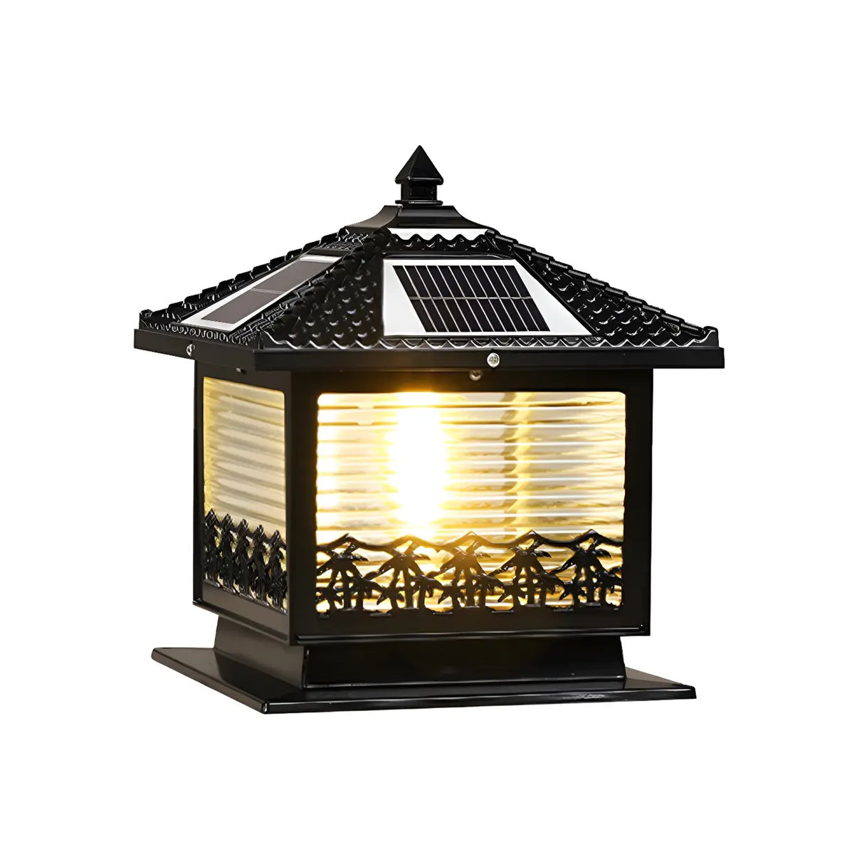 Traditional Square Solar Lantern Black Outdoor Lamp Image - 7