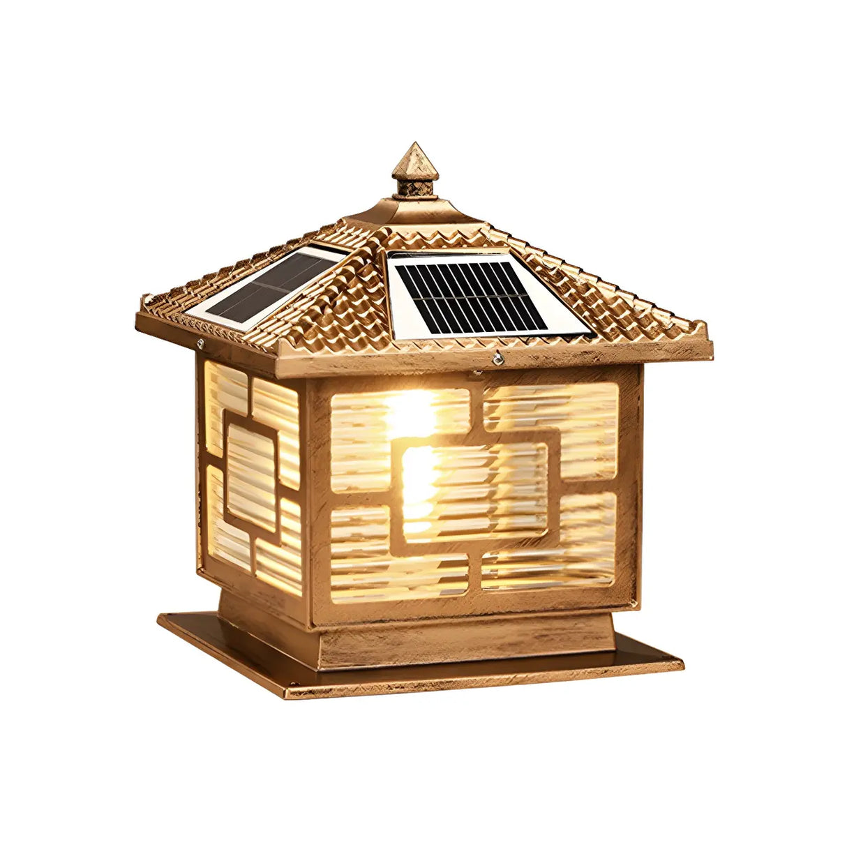 Traditional Square Solar Lantern Black Outdoor Lamp Image - 9