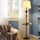 Traditional Standing Barrel Side Table Floor Lamp Image - 3