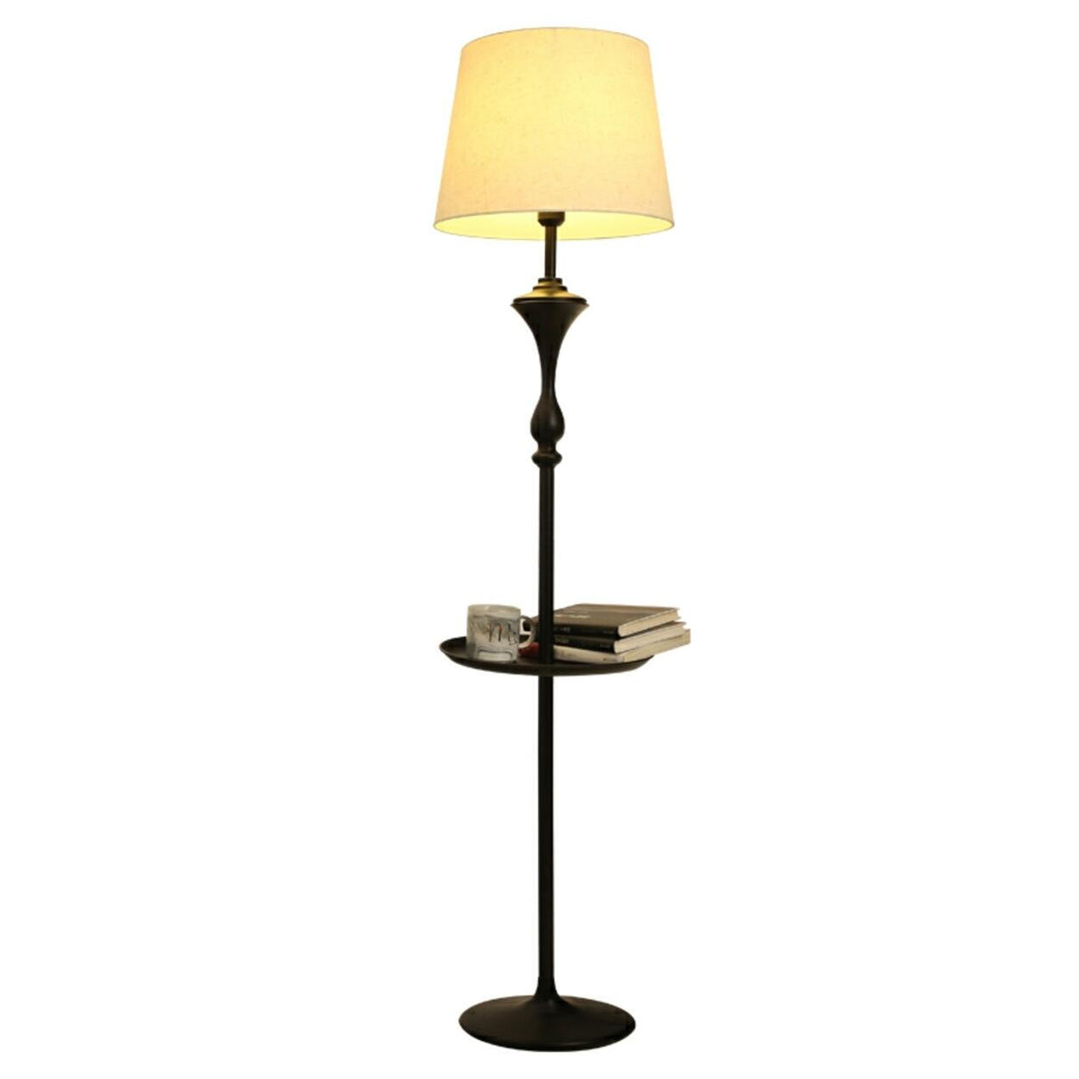 Traditional Standing Barrel Side Table Floor Lamp Image - 5