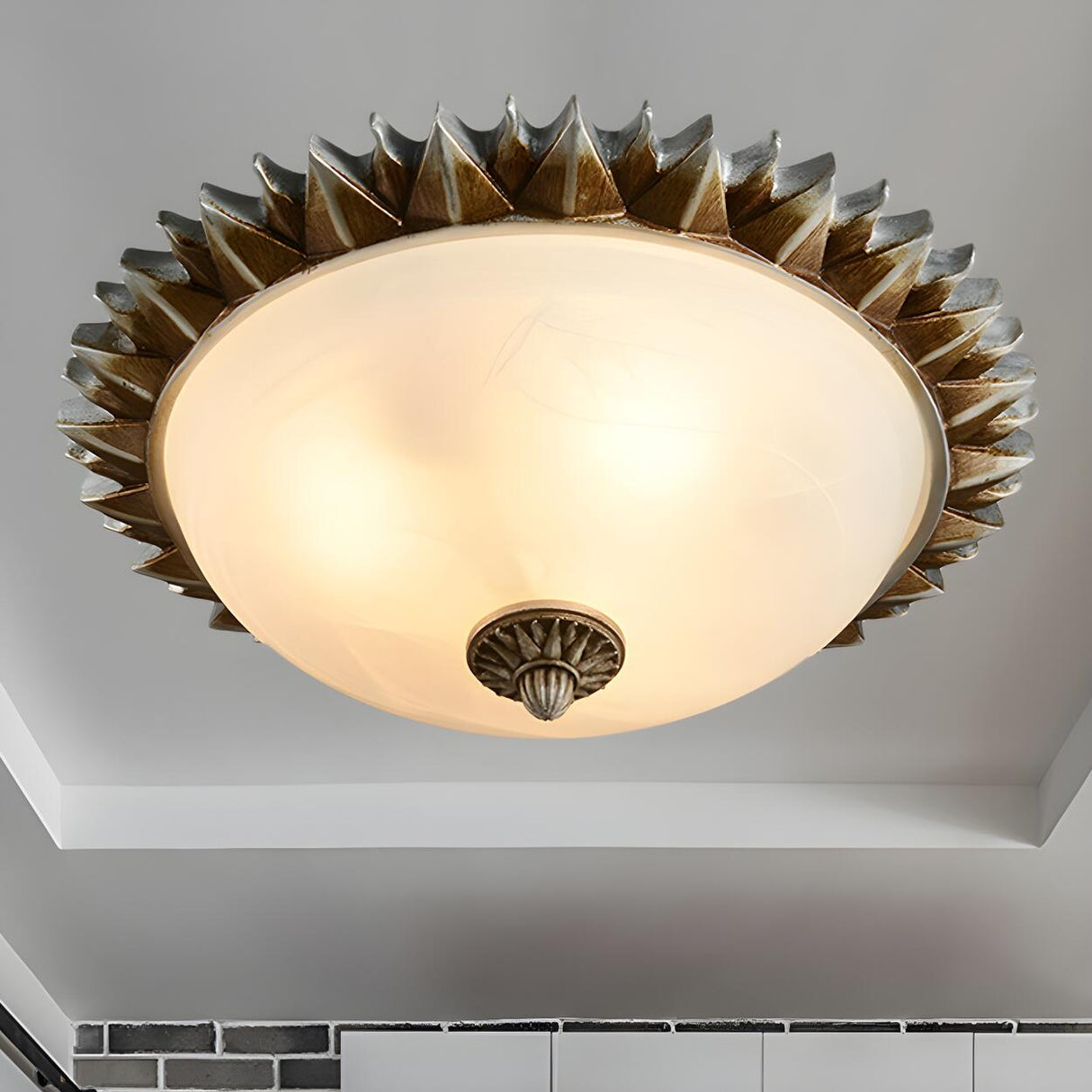 Traditional Sunburst Glass Flush Mount Ceiling Light Image - 6