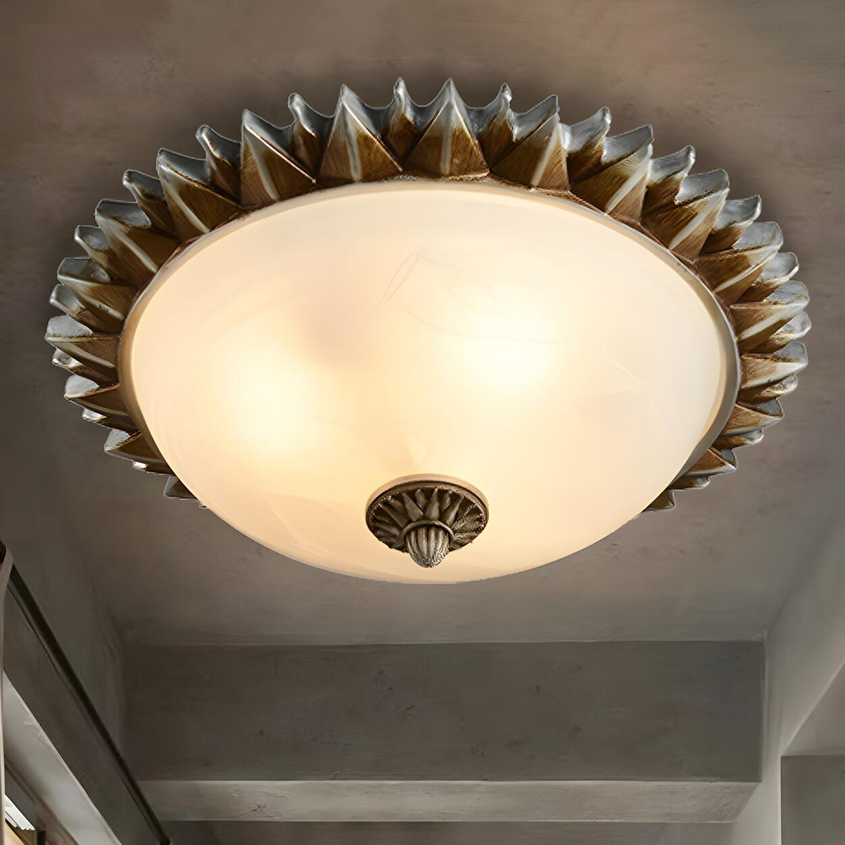 Traditional Sunburst Glass Flush Mount Ceiling Light Image - 7