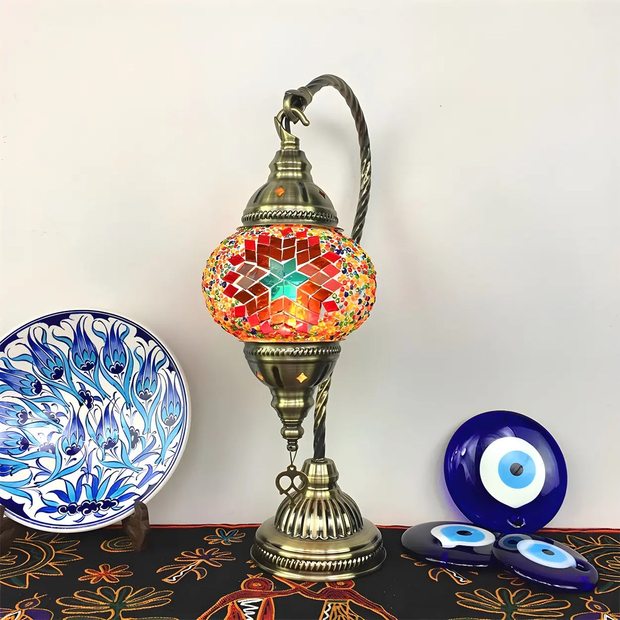 Traditional Turkish Gooseneck Stained Glass Table Lamp Image - 16