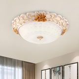 Traditional White-Gold Floral Bowl Flush Mount Light Image - 1