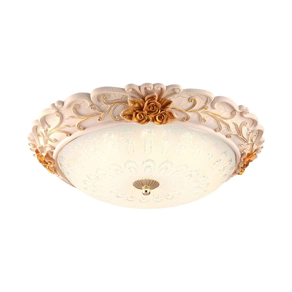 Traditional White-Gold Floral Bowl Flush Mount Light Image - 3