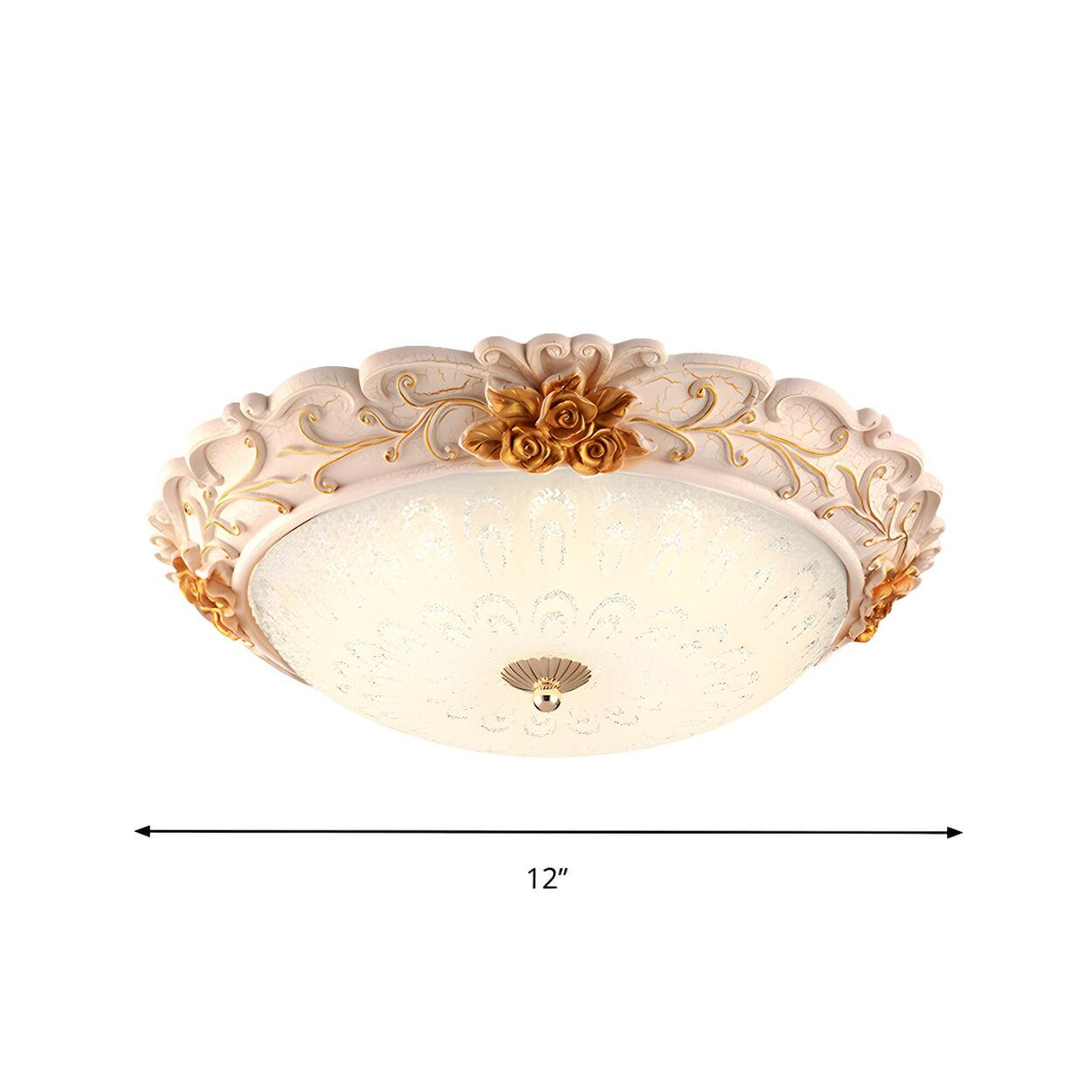 Traditional White-Gold Floral Bowl Flush Mount Light Image - 4