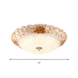 Traditional White-Gold Floral Bowl Flush Mount Light Image - 4