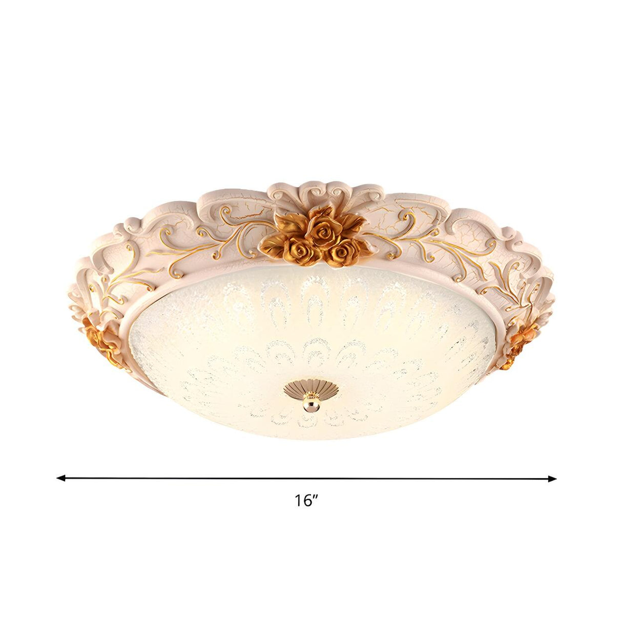 Traditional White-Gold Floral Bowl Flush Mount Light Image - 5