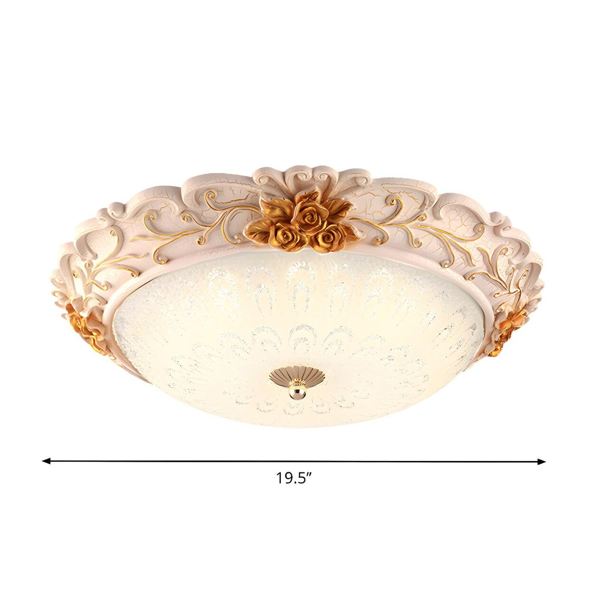 Traditional White-Gold Floral Bowl Flush Mount Light Image - 6