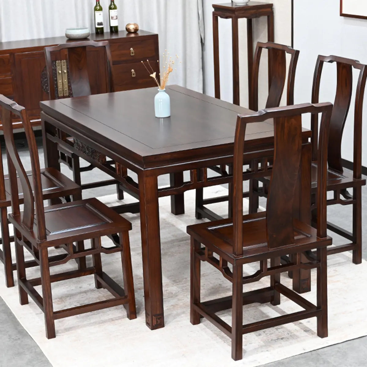 Traditional Wood Rectangle Dining Set with 6 Chairs Image - 5