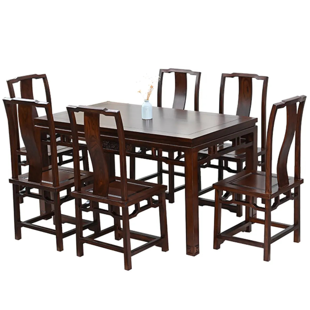 Traditional Wood Rectangle Dining Set with 6 Chairs Image - 7