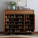 Traditional Wooden Entryway Brown Cabinet Shoe Storage Image - 5