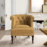 Traditional Yellow Flannel Tufted Back Barrel Chair Image - 3