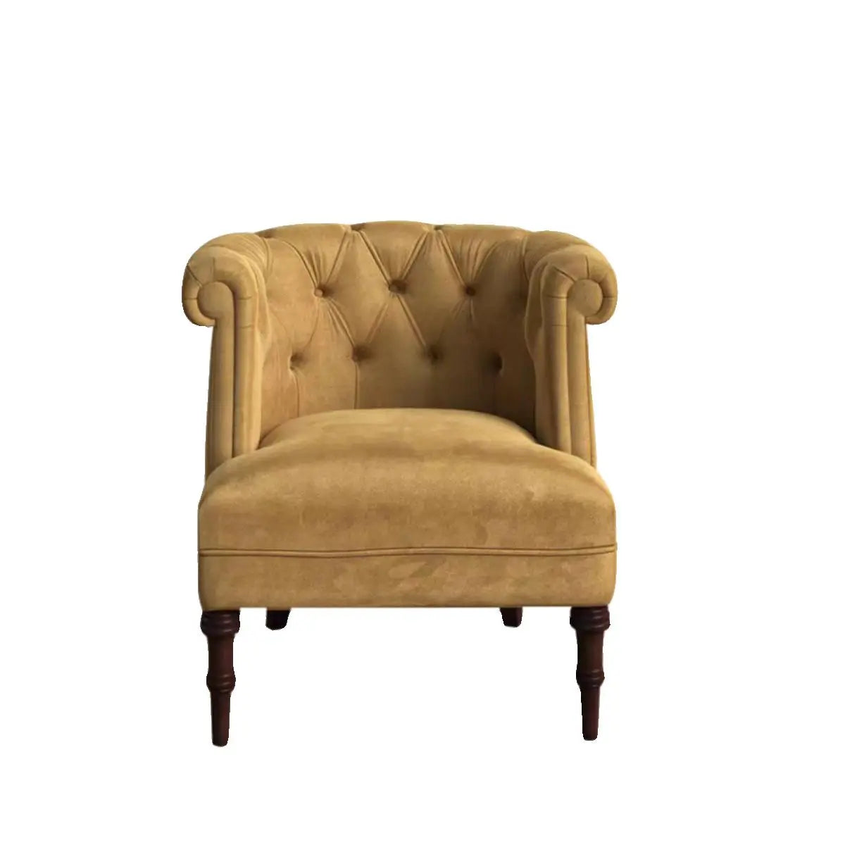 Traditional Yellow Flannel Tufted Back Barrel Chair Image - 6