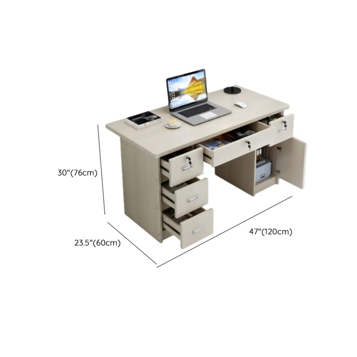 Transitional Ergonomic Wooden Drawers Computer Desk Image - 10