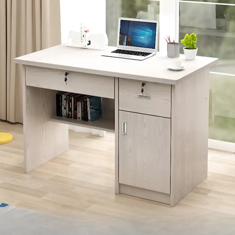 Transitional Ergonomic Wooden Drawers Computer Desk Image - 2