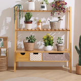 Trapezoid Wood Drawers 3 Tier Floor Storage Plant Stand Image - 24