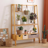 Trapezoid Wood Drawers 3 Tier Floor Storage Plant Stand Image - 26