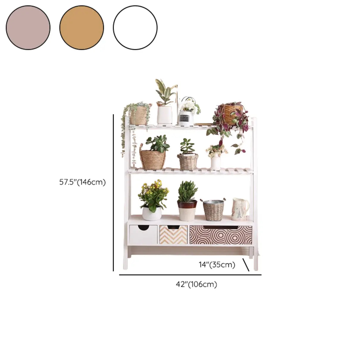 Trapezoid Wood Drawers 3 Tier Floor Storage Plant Stand Image - 31