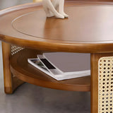 Tray Top Rattan Base Round Coffee Table with Shelves Image - 11