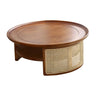 Tray Top Rattan Base Round Coffee Table with Shelves Image - 3