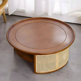 Tray Top Rattan Base Round Coffee Table with Shelves Image - 5