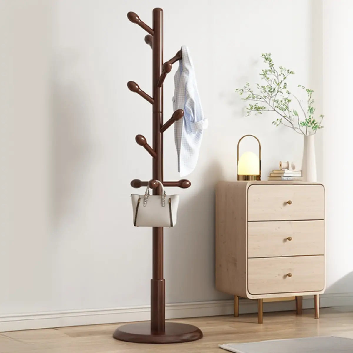 Tree Freestanding Wood Hallway Brown Tall Coat Rack Image - 20